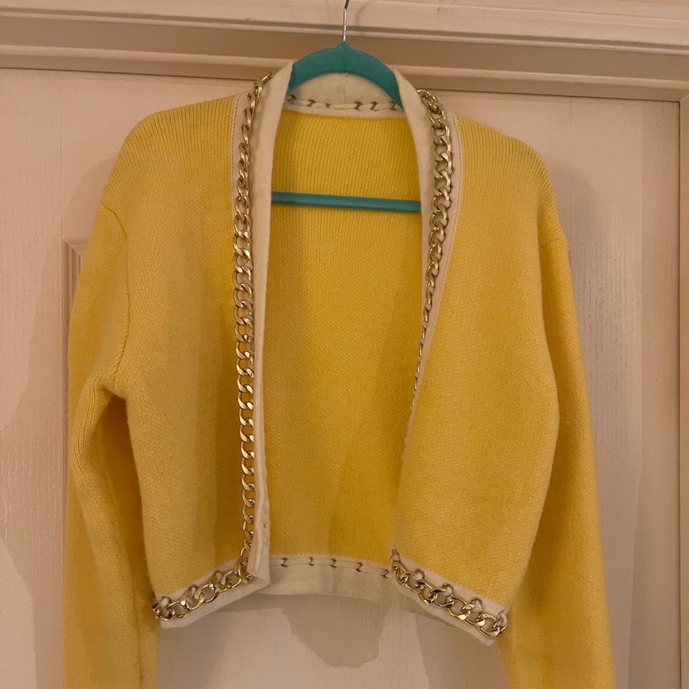 Yellow jacket cardigan size S/M gold chain Chanel inspired design